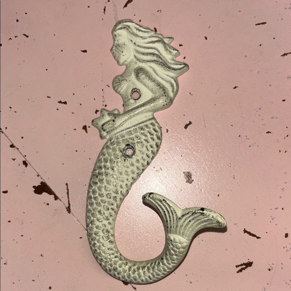 Iron Mermaid Wall Hook - white